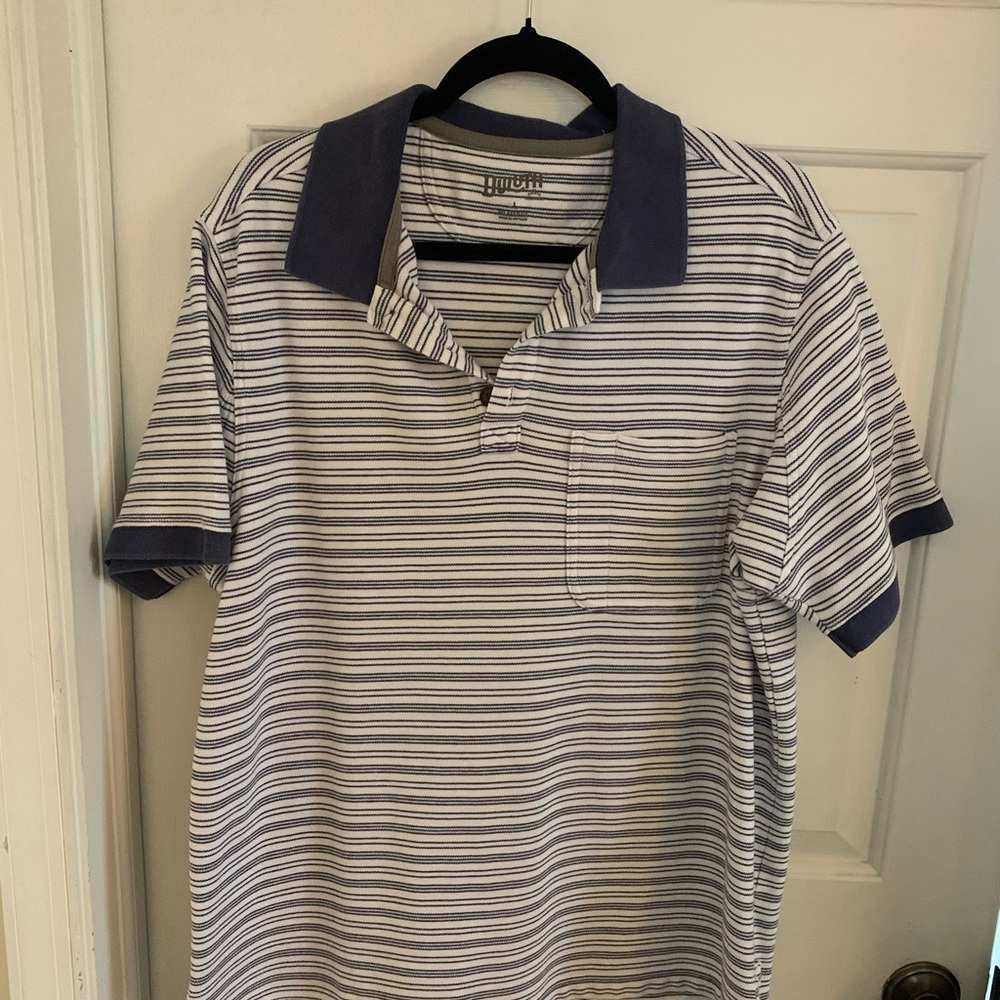 Duluth Trading Co Blue and White Polo Shirt